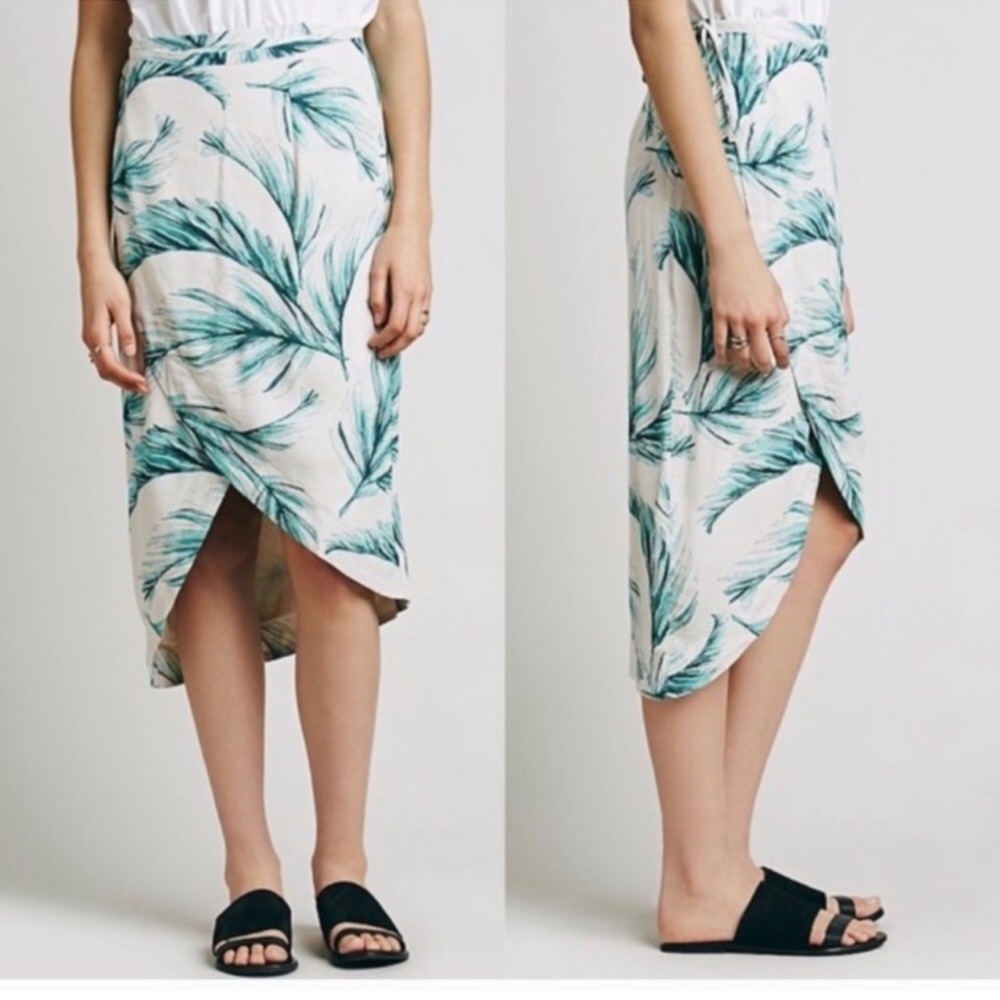 Free People Havana Palm Print Wrap Tulip Midi Skirt | S